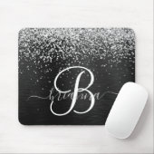 Aangepast zilveren glitter-zwart monogram muismat (Met muis)