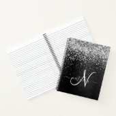 Aangepast zilveren glitter-zwart monogram notitieboek (Binnen)