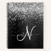 Aangepast zilveren glitter-zwart monogram notitieboek (Voorkant)