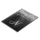 Aangepast zilveren glitter-zwart monogram notitieboek (Linkerzijde)