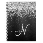 Aangepast zilveren glitter-zwart monogram notitieboek (Voorkant)