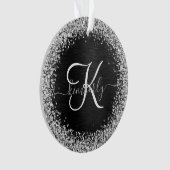 Aangepast zilveren glitter-zwart monogram ornament (voorkant)