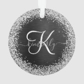 Aangepast zilveren glitter-zwart monogram ornament (achterkant)