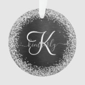 Aangepast zilveren glitter-zwart monogram ornament (voorkant)