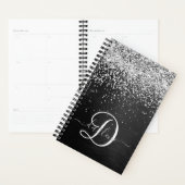 Aangepast zilveren glitter-zwart monogram planner (Display)