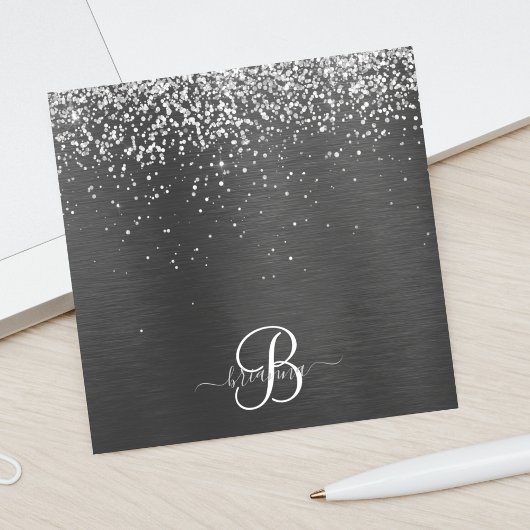 Aangepast zilveren glitter-zwart monogram post-it® notes