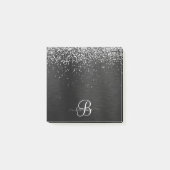 Aangepast zilveren glitter-zwart monogram post-it® notes (Voorkant)