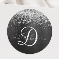 Aangepast zilveren glitter-zwart monogram