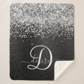 Aangepast zilveren glitter-zwart monogram sherpa deken (Voorkant)
