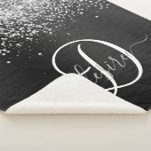 Aangepast zilveren glitter-zwart monogram sherpa deken (3/4)
