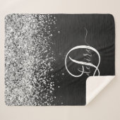 Aangepast zilveren glitter-zwart monogram sherpa deken (Voorkant (horizontaal))