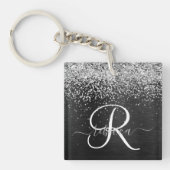 Aangepast zilveren glitter-zwart monogram sleutelhanger (Voorkant)