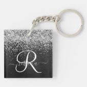 Aangepast zilveren glitter-zwart monogram sleutelhanger (Achterkant)