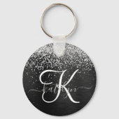 Aangepast zilveren glitter-zwart monogram sleutelhanger (Voorkant)