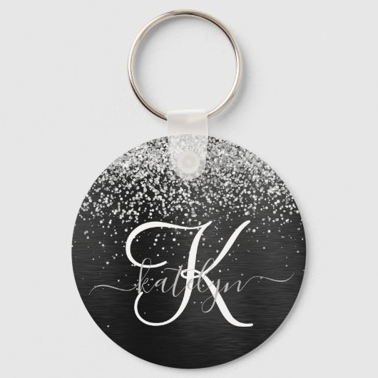 Aangepast zilveren glitter-zwart monogram sleutelhanger (Achterkant)