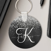Aangepast zilveren glitter-zwart monogram sleutelhanger