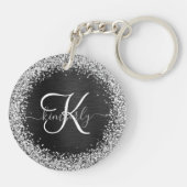 Aangepast zilveren glitter-zwart monogram sleutelhanger (Achterkant)