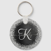 Aangepast zilveren glitter-zwart monogram sleutelhanger (Voorkant)