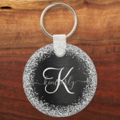 Aangepast zilveren glitter-zwart monogram sleutelhanger (Voorkant)