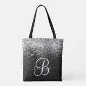 Aangepast zilveren glitter-zwart monogram tote bag (Achterkant)