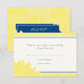 ::aangepast: Zonnebloem RSVP-kaart: Navy&Yellow RSVP Kaartje (Voorkant / Achterkant)