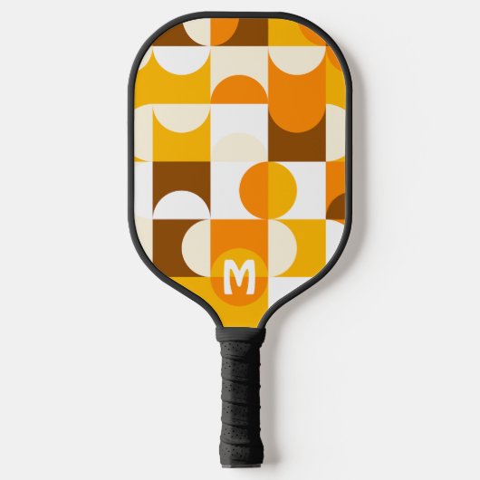 Aangepast zonnig geel Oranje-bruin-retroArt-patroo Pickleball Paddle (Voorkant)