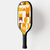 Aangepast zonnig geel Oranje-bruin-retroArt-patroo Pickleball Paddle (Links)