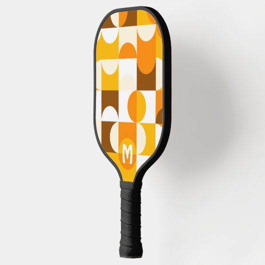 Aangepast zonnig geel Oranje-bruin-retroArt-patroo Pickleball Paddle (Links)