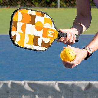 Aangepast zonnig geel Oranje-bruin-retroArt-patroo Pickleball Paddle