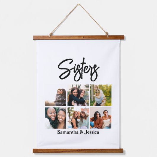 Aangepast zusje script 6 Fotocollage Hangend Wandkleed (Voorkant)