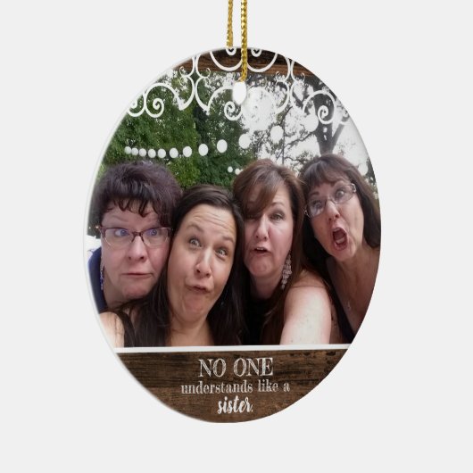 Aangepast zuster Rustic 2-foto met moderne kerstmi Keramisch Ornament (Rechts)