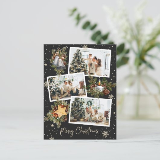 Aangepast zwart 3 fotocollage voor kerst briefkaart (Staand voorkant)