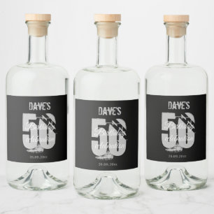 Aangepast zwart, 50e verjaardag op elke leeftijd likeurfles etiket