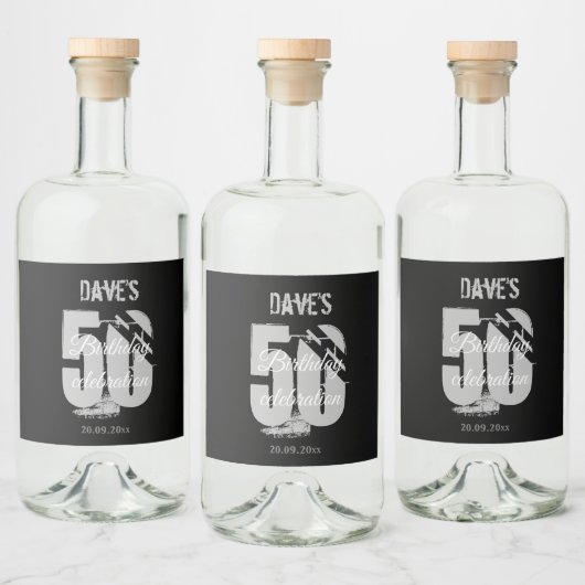 Aangepast zwart, 50e verjaardag op elke leeftijd likeurfles etiket (Flessen)
