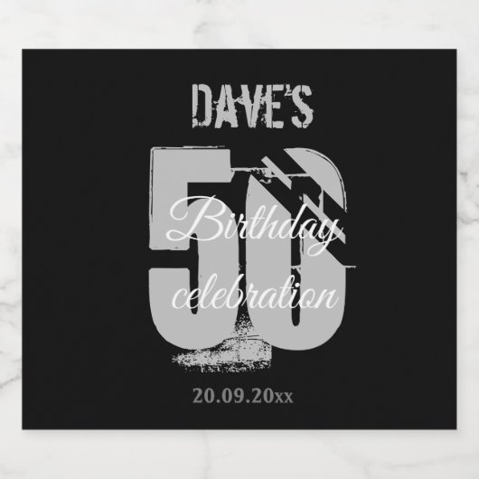 Aangepast zwart, 50e verjaardag op elke leeftijd likeurfles etiket (Enkel label)