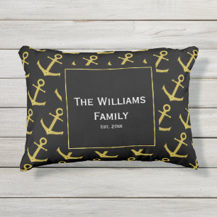 Aangepast zwart anker en Faux Gold Buitenkussen