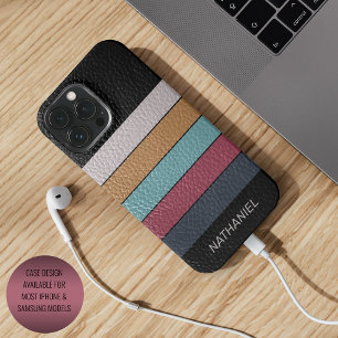 Aangepast zwart aqua donkerblauw roze geel strepen iPhone 16 pro max hoesje