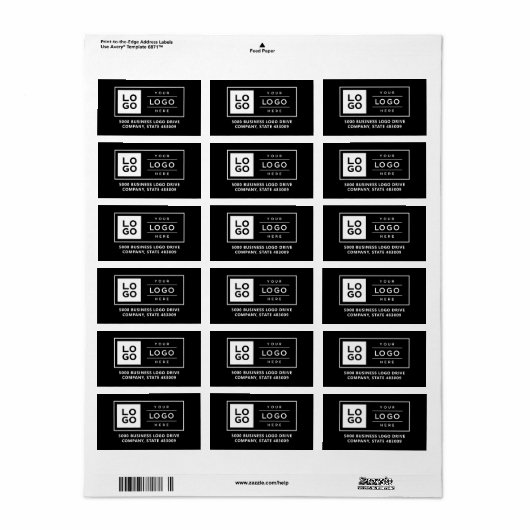 Aangepast zwart bedrijfsadres voor Logo Etiket (Full Sheet)