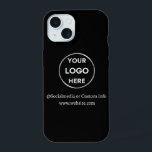 Aangepast zwart bedrijfsmerk met Logo iPhone 15 Case<br><div class="desc">Promoot uw merk met deze aanpasbare Iphone Case. Dit ontwerp beschikt over uw eigen logo en sociale media-informatie, samen met een ruimte voor een aangepast homepage-adres. Ideaal voor weggeefacties, shows en andere promotionele evenementen. Hulp nodig bij personalisatie? Neem contact met ons op via onderstaande berichtknop voor hulp.</div>
