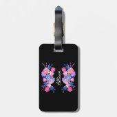 Aangepast zwart bloem monogram bagagelabel (Achterkant verticaal)