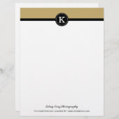 Aangepast zwart en goudmatig monogram briefhoofd sjabloon (Voorkant / Achterkant)