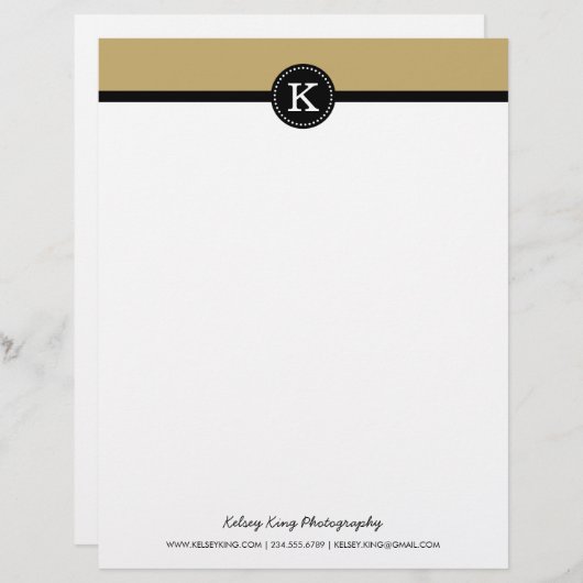 Aangepast zwart en goudmatig monogram briefhoofd sjabloon (Voorkant / Achterkant)