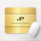 Aangepast zwart Faux Gold Modern Elegant Monogram Muismat (Met muis)