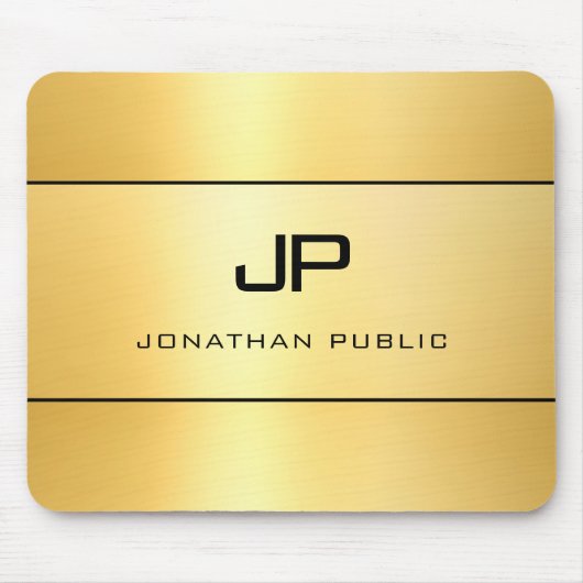 Aangepast zwart Faux Gold Modern Elegant Monogram Muismat (Voorkant)