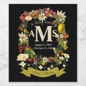 Aangepast zwart-Floral-Crest Funeral Wine Label Wijn Etiket (Enkel label)