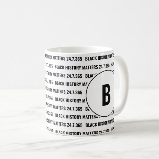 Aangepast zwart-geschiedenismonogram koffiemok (Voorkant rechts)