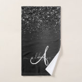 Aangepast zwart glitter Sparkle Monogram Bad Handdoek (Handdoek)