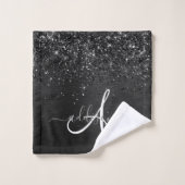 Aangepast zwart glitter Sparkle Monogram Bad Handdoek (Wasdoekje)