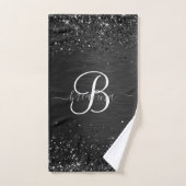 Aangepast zwart glitter Sparkle Monogram Bad Handdoek (Handdoek)