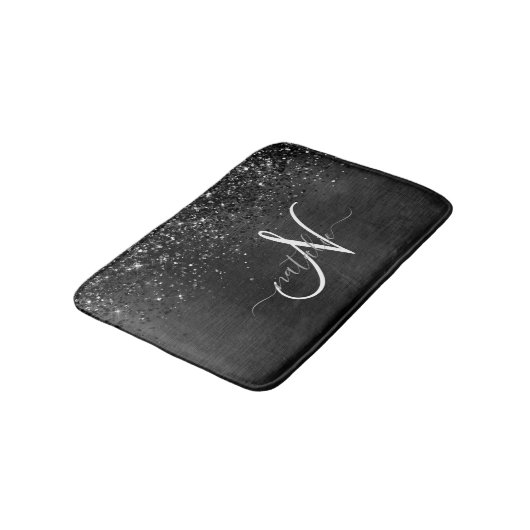 Aangepast zwart glitter Sparkle Monogram Badmat (Gekanteld)